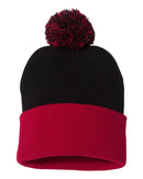 12" Pom-Pom Cuffed Beanie | Sportsman SP15 | Embroidery (2.25" X 4")