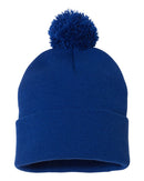 12" Pom-Pom Cuffed Beanie | Sportsman SP15 | Embroidery (2.25" X 4")